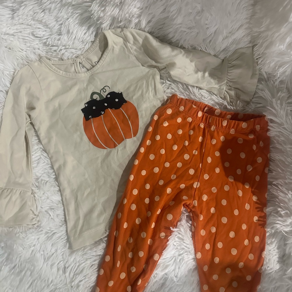 Pumpkin Top and Polka Dot Pants Set